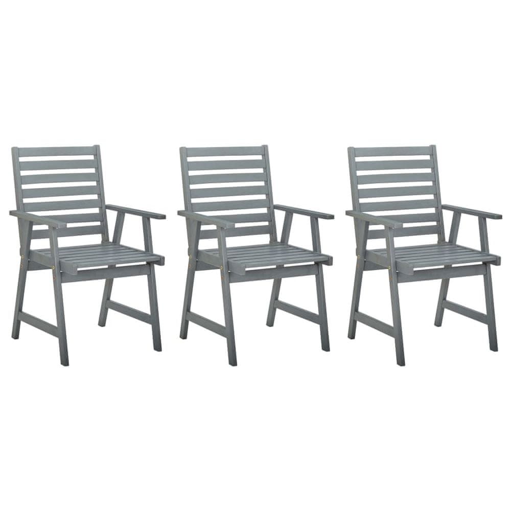 Vidaxl Vonkajšie jedálenské stoličky 3 ks, sivé, akáciový masív